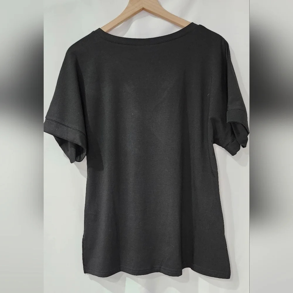 Sampeel NWT Womens V-Neck T-Shirt Size L Black Cuffed Sleeve Classic Staple - Picture 2 of 4
